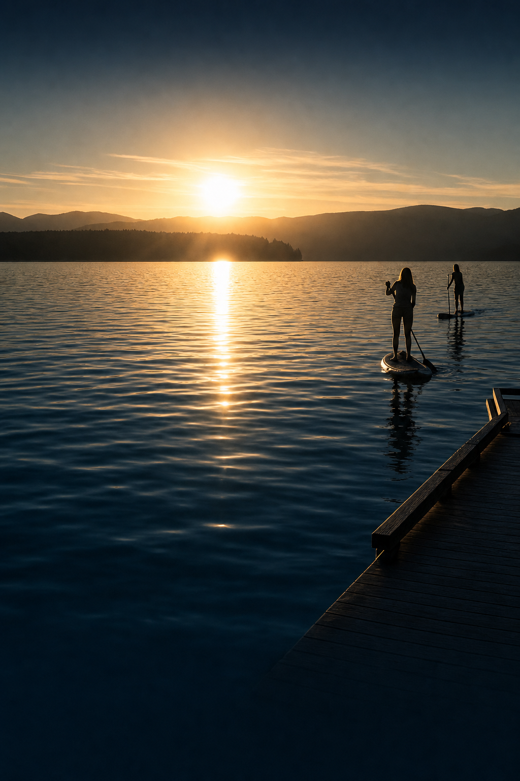 Dusk on the water — deep teal, low gold light